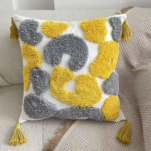 pillow case pattern yellow and grey
